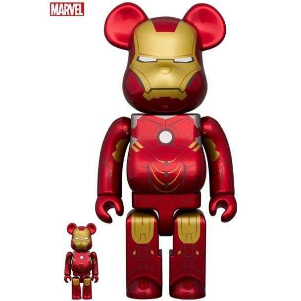 400% & 100% Bearbrick - Iron Man - Mark IV collectible figures from Medicom Toy.