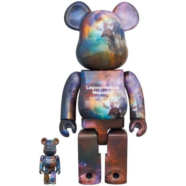 Bearbrick set featuring the Lagoon Nebula design, inspired by the Hubble Space Telescope.