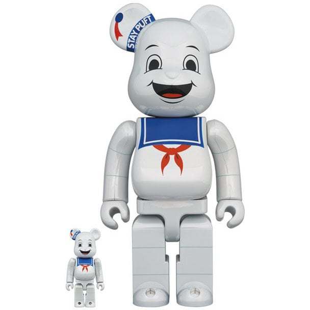 Stay Puft Marshmallow Man Bearbrick Set 100% & 400% White Chrome Ghostbusters.
