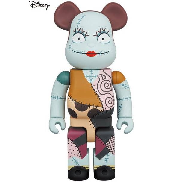 400% Bearbrick figure of Sally from The Nightmare Before Christmas with patchwork design and stitched details