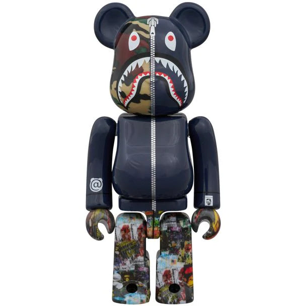 400 % & 100 % Bearbrick 3er-Set – BAPE(R) LEGACY CAMO SHARK (Navy-Version)