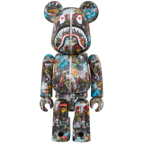 400% & 100% Bearbrick 3 pcs sæt - BAPE(R) LEGACY CAMO SHARK (Navy ver.)-Medicom Toy-Bearbrick