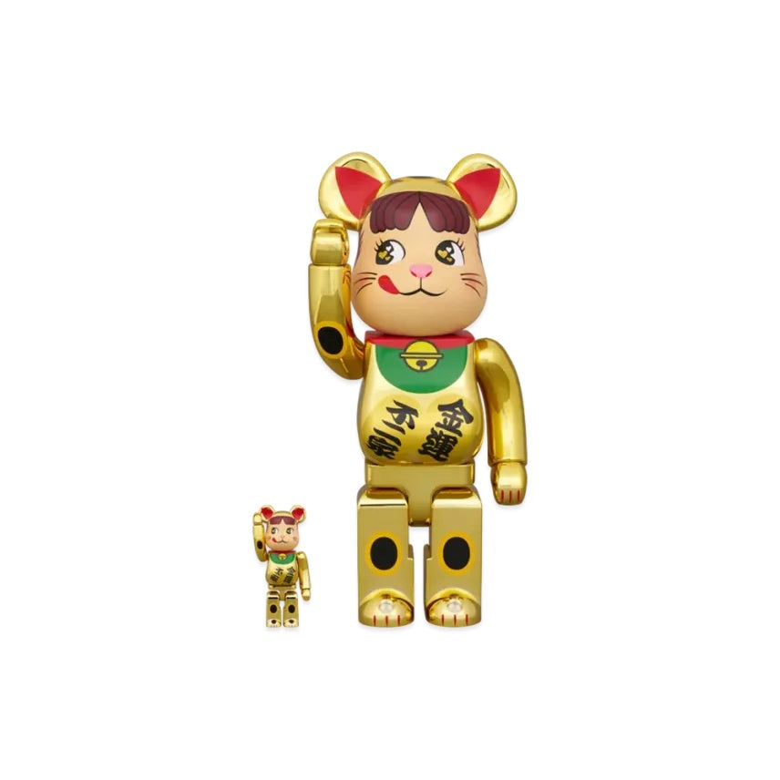 100% & 400% Bearbrick - Lucky Cat Peko-Chan (Double oval coin Gold plated)