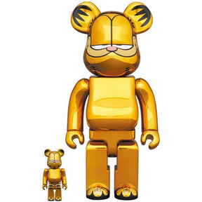 400 % und 100 % Bearbrick-Set – Garfield (Goldchrom)