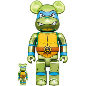 400 % und 100 % Bearbrick-Set – Leonardo Chrome (Teenage Mutant Ninja Turtles)