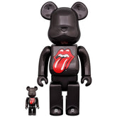 400 % und 100 % Bearbrick-Set – The Rolling Stones (Hot Lips-Logo – Black Chrome)