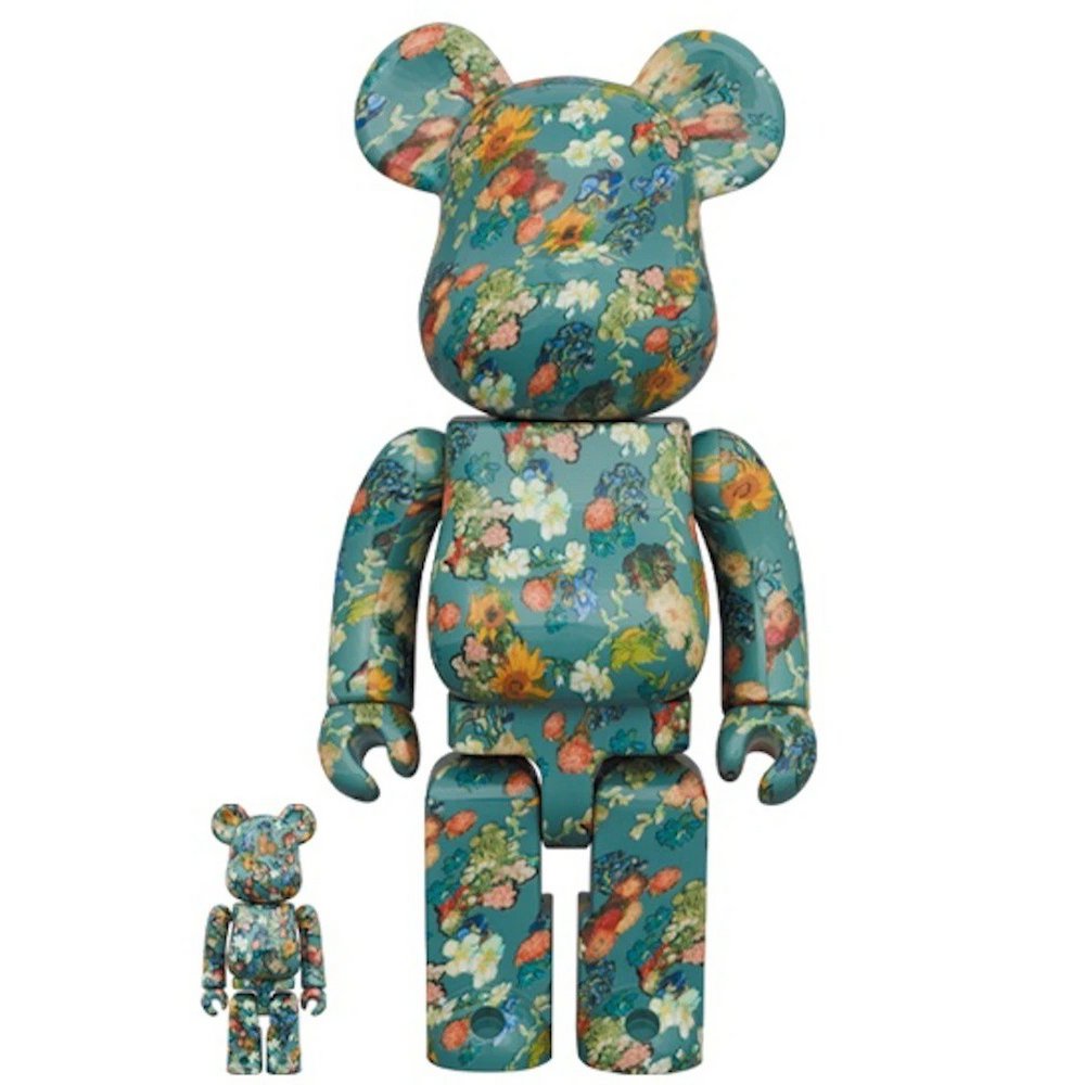 400 % und 100 % Bearbrick-Set – Vincent Van Gogh (50. Jahrestag – Blumenmuster