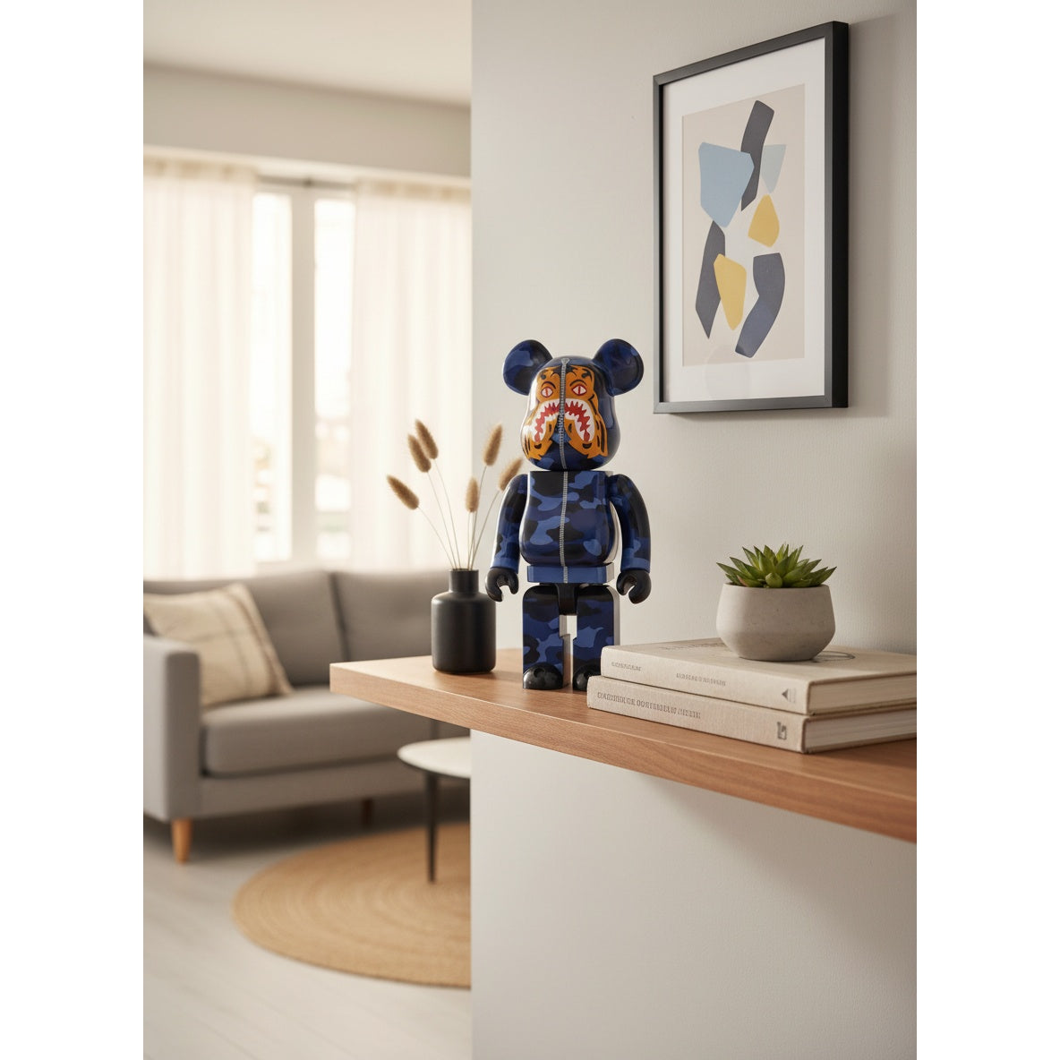 400% & 100% Bearbrick sæt - Camo Tiger by BAPE (Blue ver.)