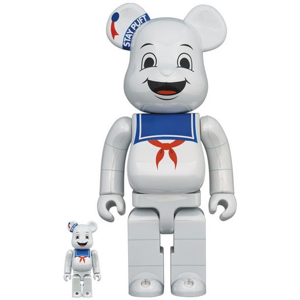 400 % und 100 % Bearbrick-Set – Stay Puft Marshmallow Man (Weißes Chrom)