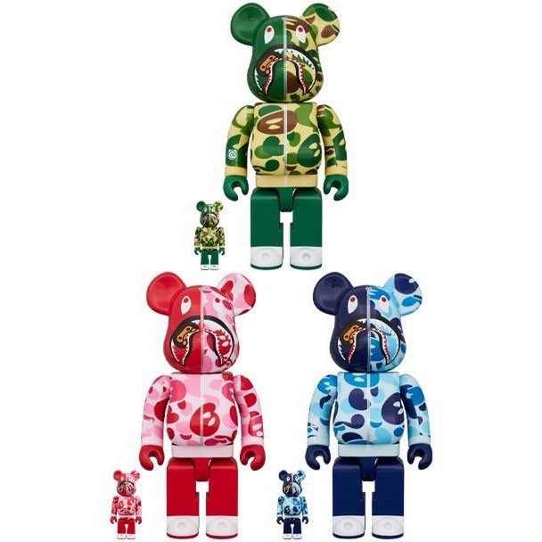 400 % und 100 % Bearbrick-Set – BAPE – Baby Milo Shark Camo Set (3 Stück)