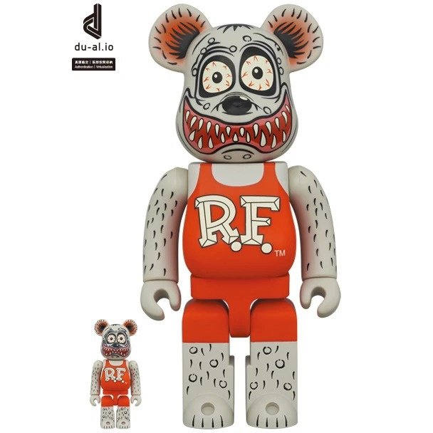 400 % und 100 % Bearbrick-Set – Rat Fink von Ed „Big Daddy“ Roth (Grau) 