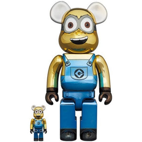 400 % und 100 % Bearbrick-Set – Minion Dave (Chrome-Ausgabe)