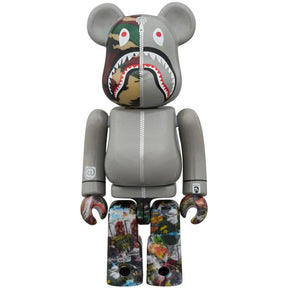 400 % &amp; 100 % Bearbrick 3er-Set – BAPE(R) LEGACY CAMO SHARK (Graue Version)