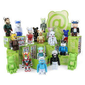 100 Bearbrick Blindbox Series 49 collection with various designs and figures on display.