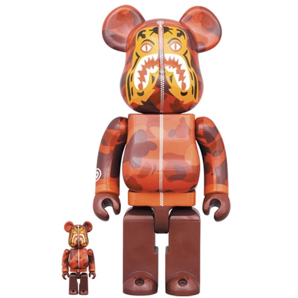 400% & 100% Bearbrick Set - Camo Tiger von BAPE (Rote Version)