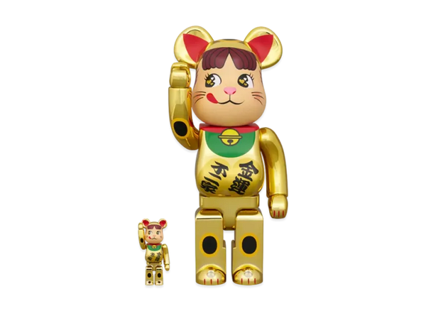 100 % und 400 % Bearbrick – Glückskatze Peko-Chan (doppelte ovale Münze, vergoldet)