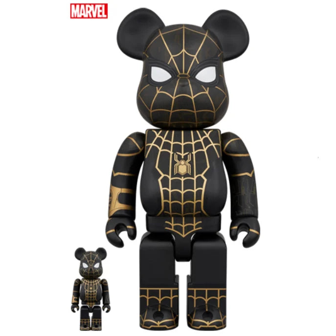 400% &amp; 100% Bearbrick - Spiderman - No Way Home (Schwarzer &amp; Goldener Anzug)