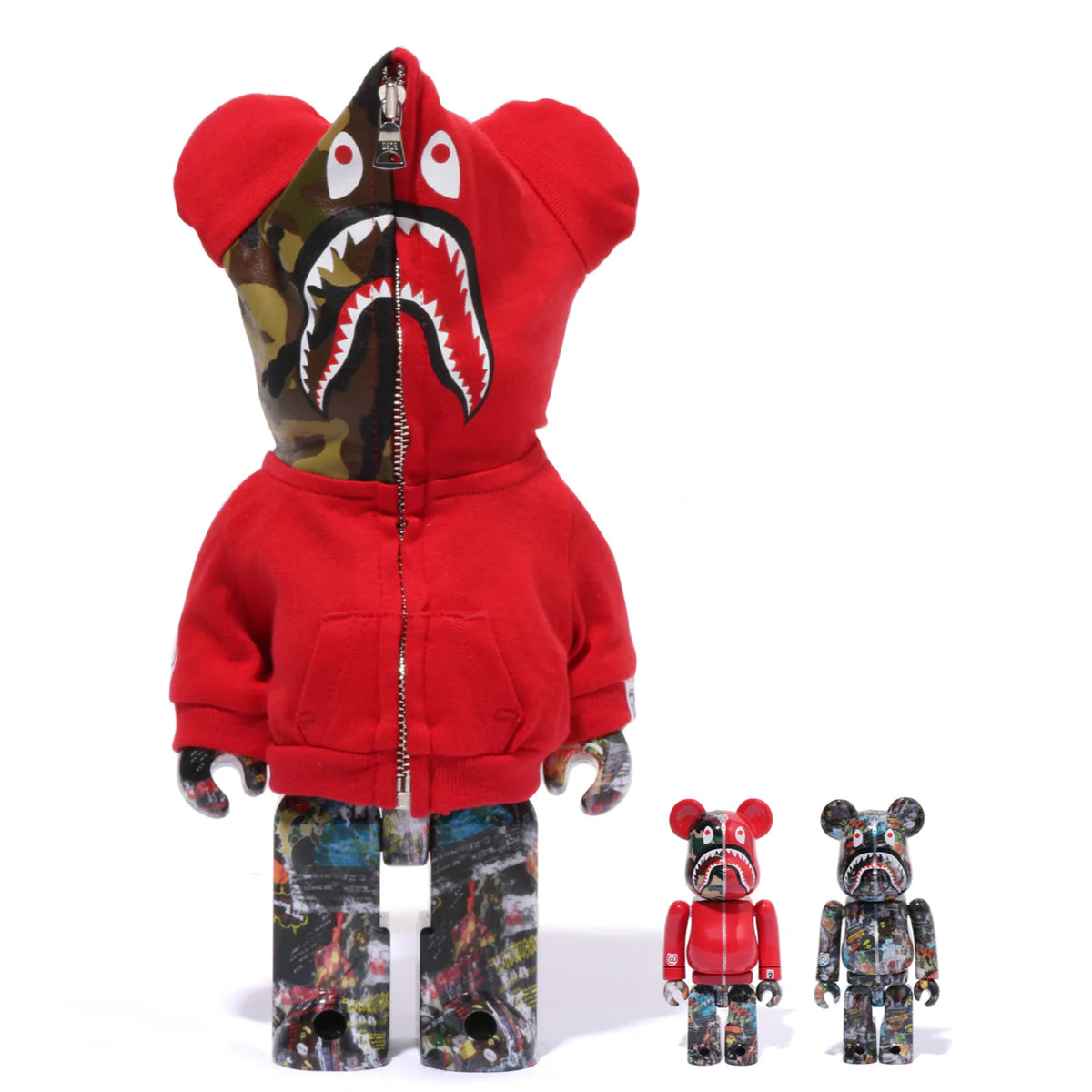 400 % &amp; 100 % Bearbrick 3er-Set – BAPE(R) LEGACY CAMO SHARK (Rote Version)