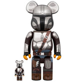 400% &amp; 100% Bearbrick - The Mandalorian Chrome ed. (BWWT3)