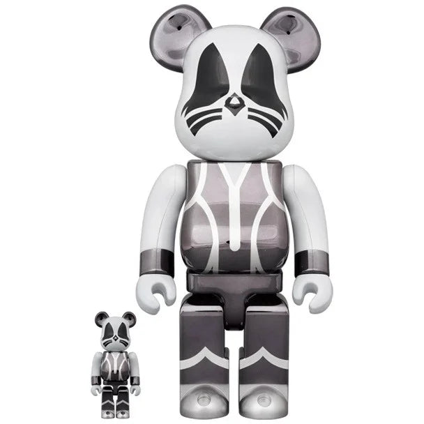 400% &amp; 100% Bearbrick Set - KISS Catman (Chrome Edition)