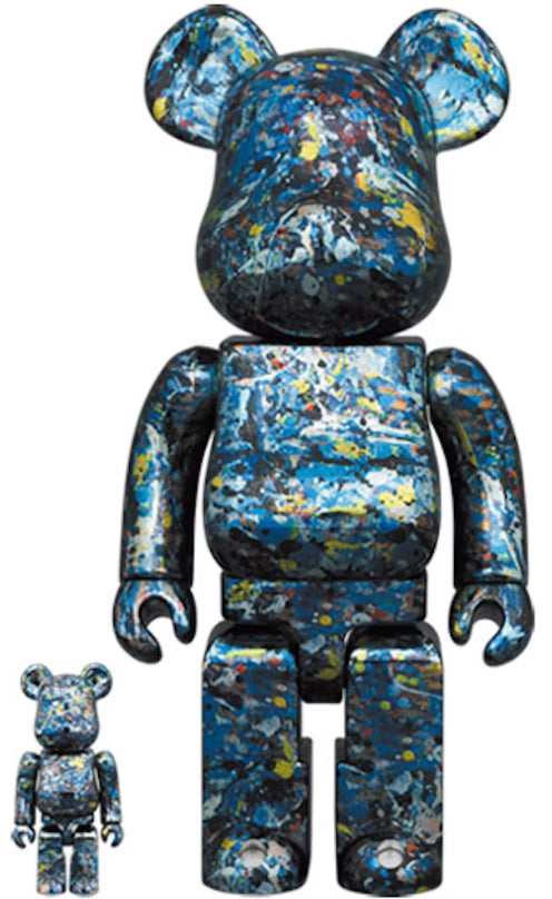 400 % & 100 % Bearbrick-Set – Jackson Pollock Studio (Chrome-Version)
